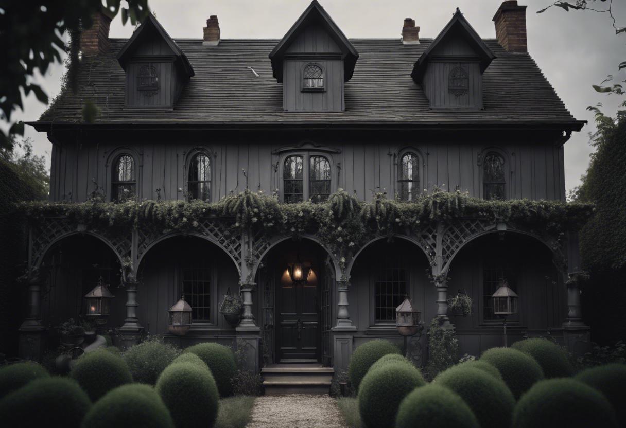 Encanto Oscuro: Exterior de Casa de Campo en Gris Oscuro